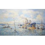 Evert Moll (1878-1955)doek, 60 x 100, De haven van Rotterdam, gesigneerd r.o.- - -29.00 % buyer's