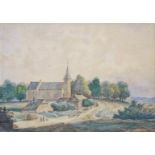 Andreas Schelfhout (1787-1870)aquarel, 14 x 20, Landschap met kerk, gesigneerd r.o.- - -29.00 %