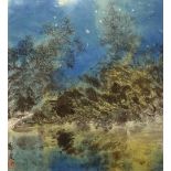 Bo Zheng (1957-)aquarel, 67,5 x 61,5, Landschap in blauw en groen, gesigneerd l.o.- - -29.00 %