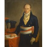 doek, 114,5 x 92,5, Portret van revolutionair André-Joseph Frison (1767-1816) met tricolore sjerp en