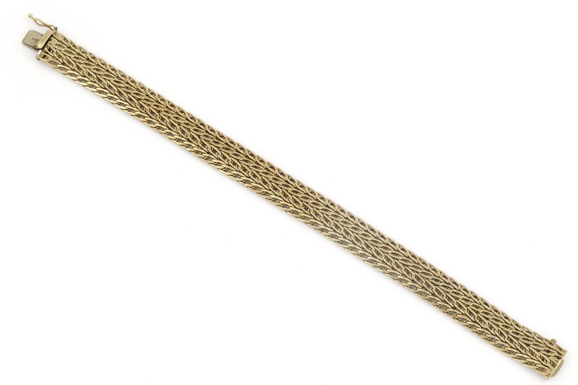 14 krt. gouden armband plat, lengte: 20 cm., breed: 12 mm., gewicht: 29,7 gram- - -29.00 % buyer's