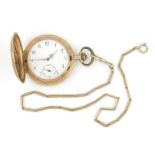 savonet vestzakhorloge in 14 krt. gouden kast, diameter: 54 mm. en 14 krt. gouden horlogeketting,