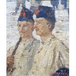 Jan Hoynck van Papendrecht (1858-1933)marouflé, 17 x 13,5, Twee soldaten in de sneeuw, gesigneerd