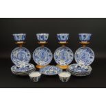 lot diverse blauw/wit Chinees porseleinen kop en schotels met decor van onder andere inktvis en