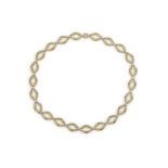 14 krt. gouden collier met bewerkte schakels, lengte: 42 cm., breed: 11 mm., gewicht: 20,6