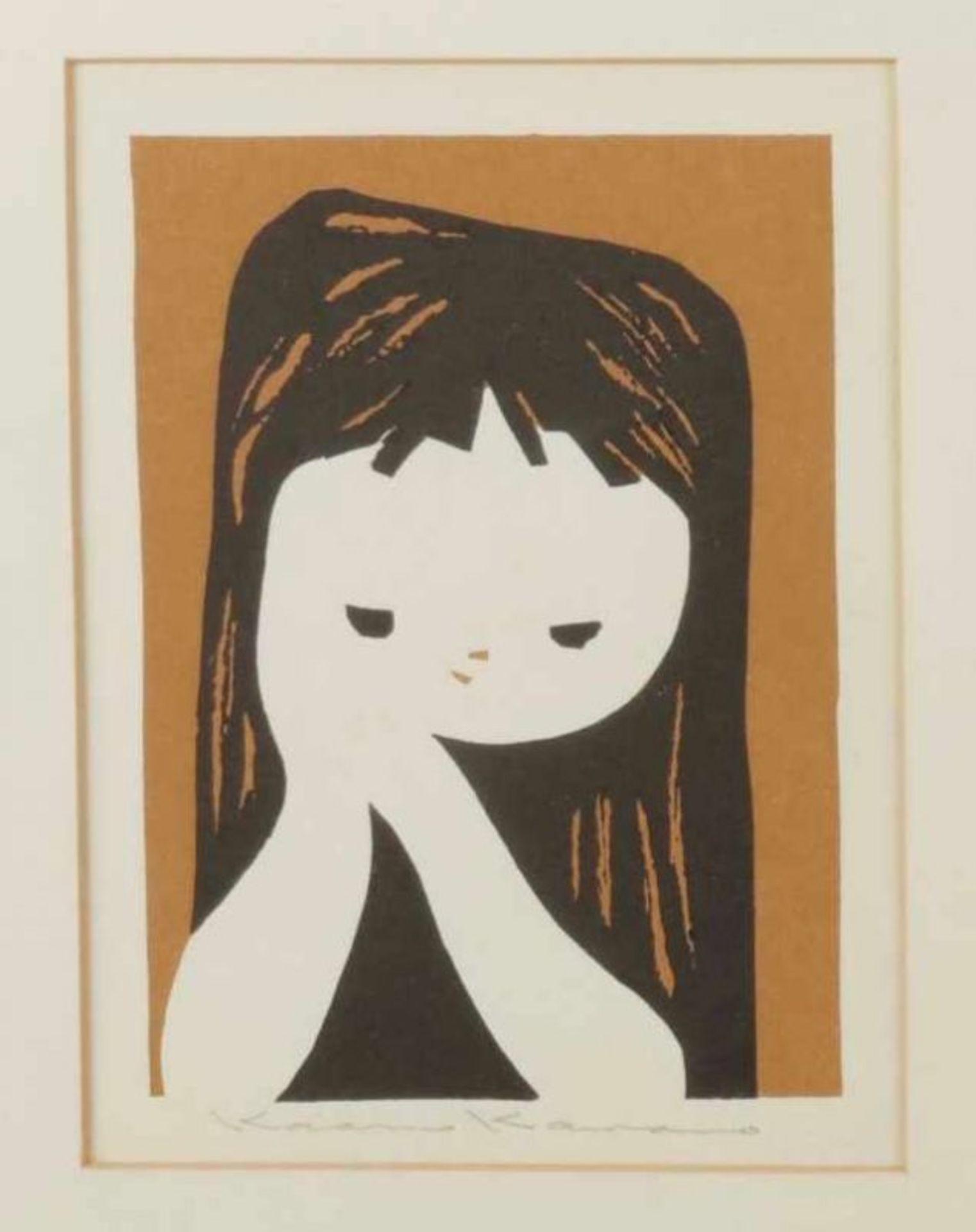 Kaoru Kawano (1916-1965), two woodblock prints: girl with her hands clasped together, and girl - Bild 2 aus 5