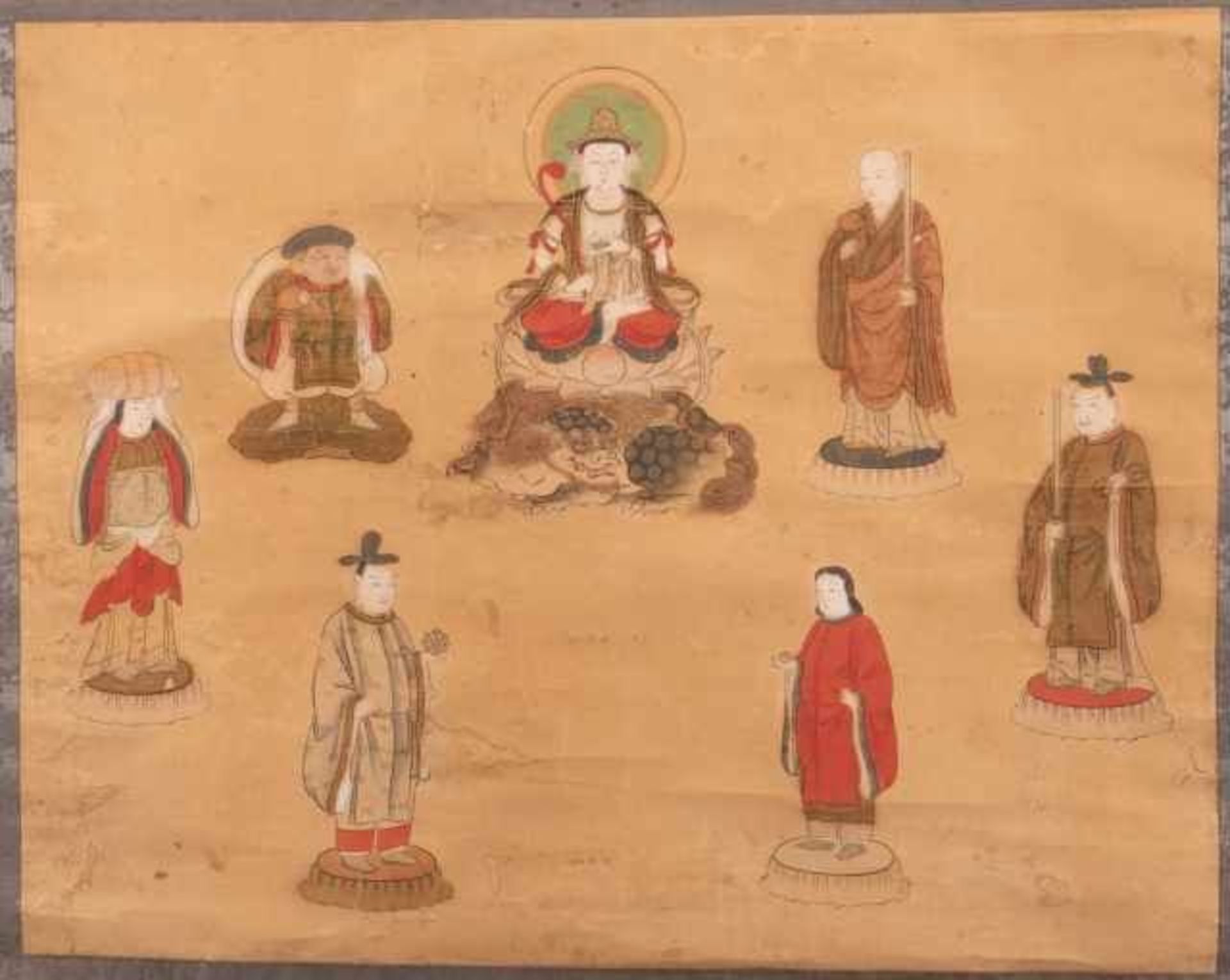 Kakejiku: 'Shichifukujin', or 'Seven Gods of Fortune', Japan, colour on paper, dark brown wooden - Bild 2 aus 3