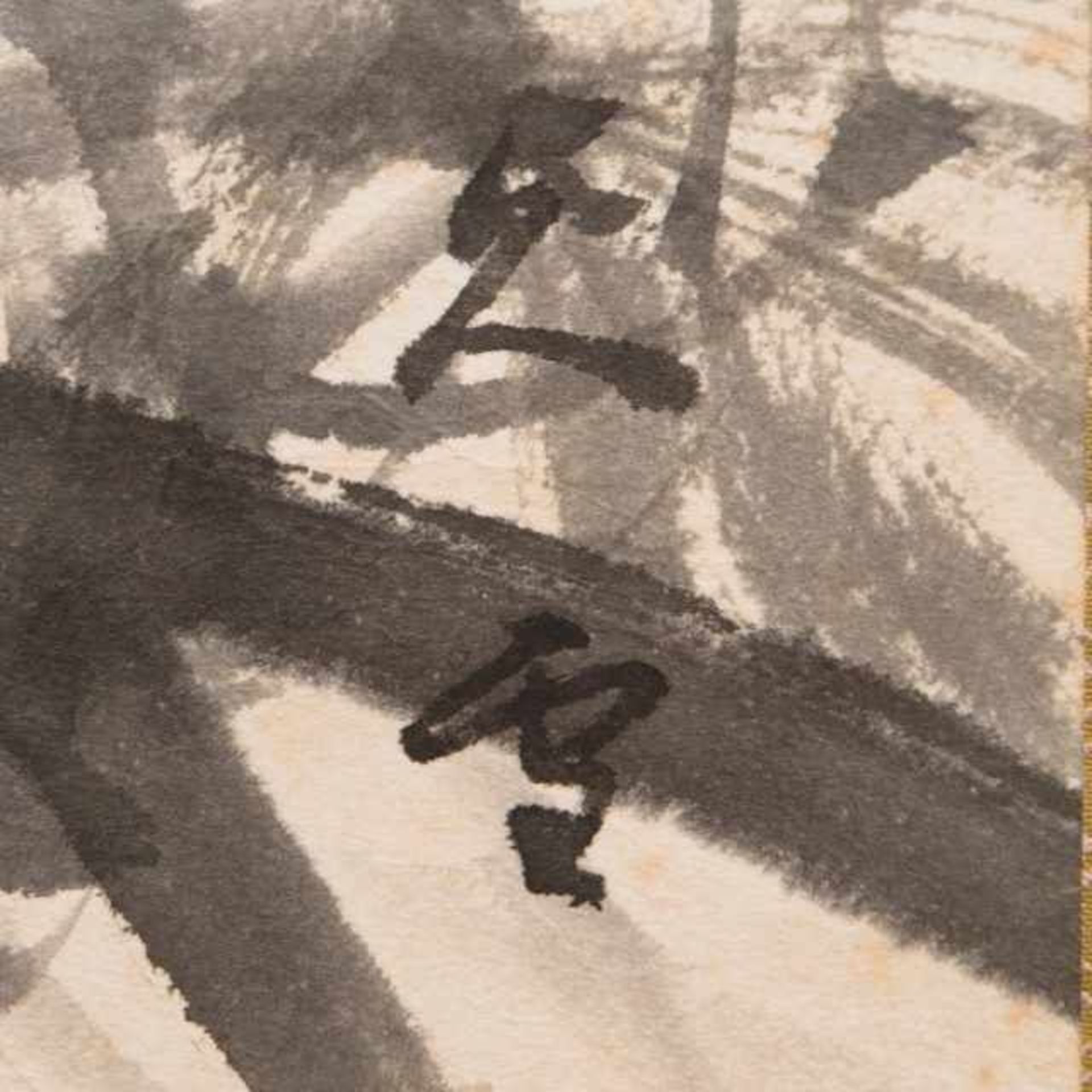 Kakejiku: cricket, moon, and autumn grasses, Japan, sumi on paper, plastic jiku, signed Hisayuki/ - Bild 2 aus 3