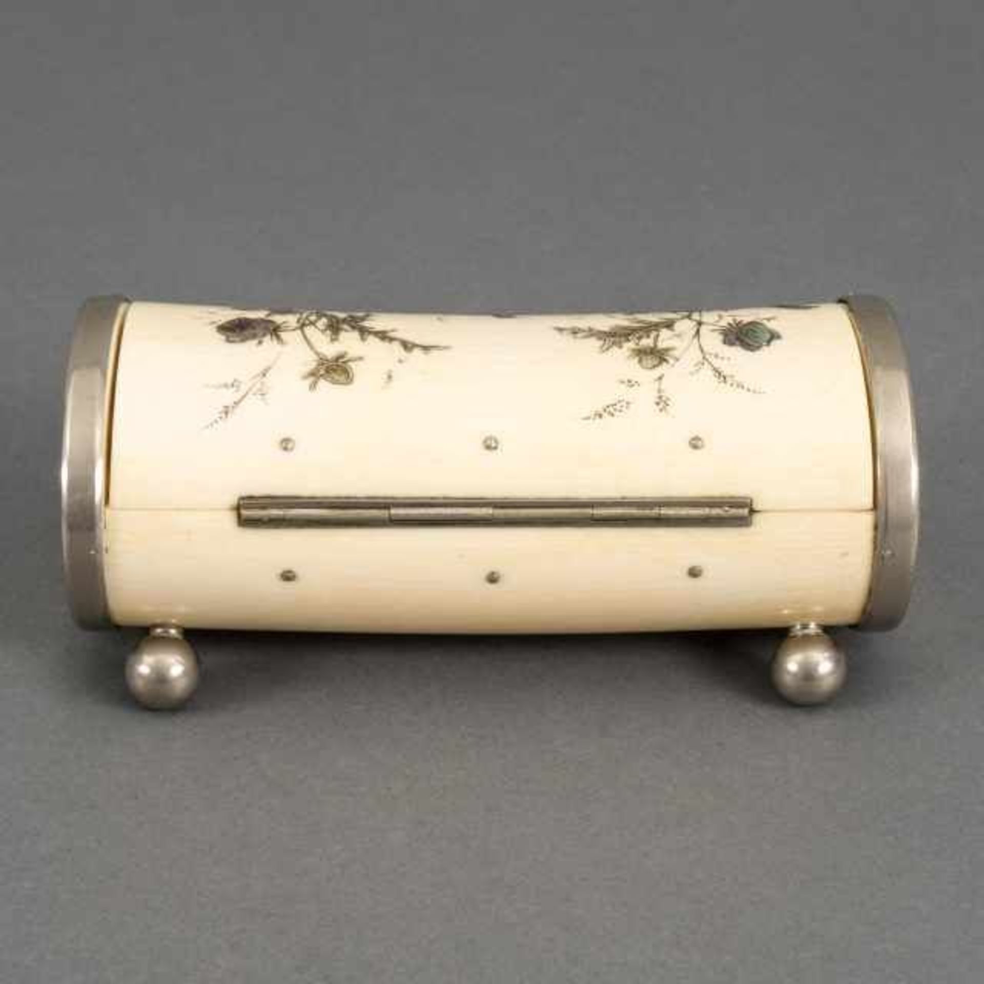 Ivory sewing kit container with nickel frames and Shibayama motif: ducks between flowers, inside a - Bild 4 aus 4