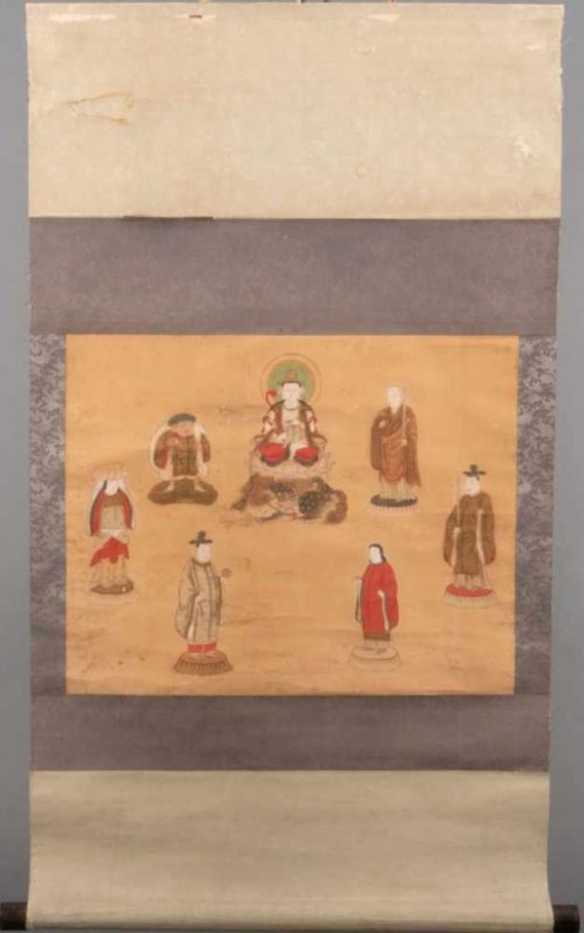 Kakejiku: 'Shichifukujin', or 'Seven Gods of Fortune', Japan, colour on paper, dark brown wooden