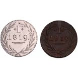 Zilveren en koperen Bleyensteinse duit 1819. Prachtig.Zilveren en koperen Bleyensteinse duit 1819.