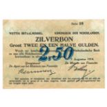 Nederland. 2½ gulden. Zilverbon. Type 1914. - Prachtig.(Alm. 10.1b. PL10.b.). Serienummer 58. Lichte