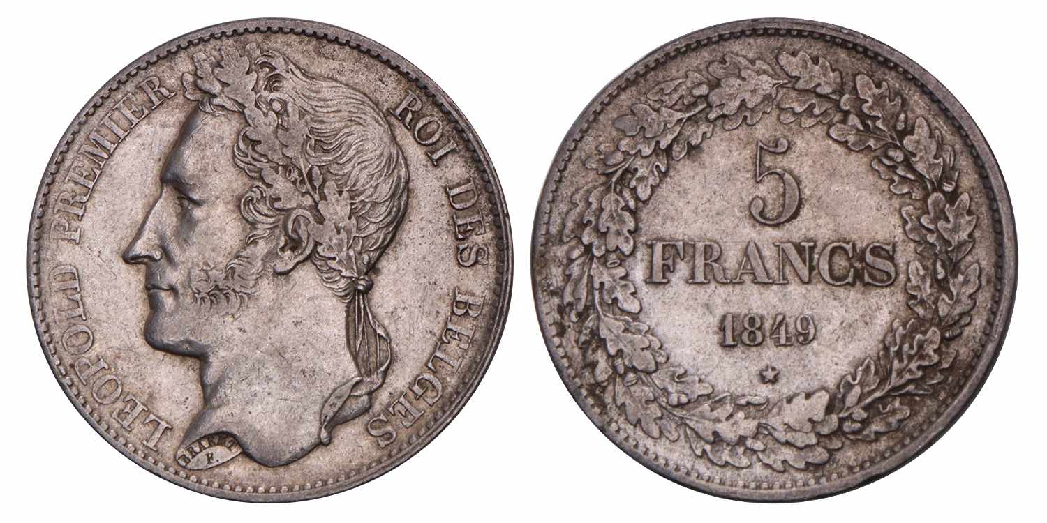 Belgium. Leopold. 5 Francs. 1849.VF +.Belgium. Leopold. 5 Francs. 1849.VF +.