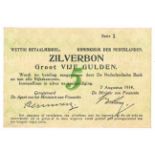 Nederland. 5 gulden. Zilverbon. Type 1914. - Prachtig.(Alm. 21-1a. PL20.a.). Serienummer 1. Serie