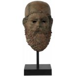 Bronzen kop.Griekse strijder. Naar antiek voorbeeld. 21e eeuw 58 x 23 cm.Bronze head.Greek