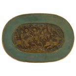 Bronzen wandbord.Middeleeuwse voorstelling. 25 x 17 cm.Bronze wall plate.Medieval performance. 25