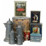 Blikken en tin.Blikken zijn naar oud model.Lot Tins and Pewter.Cans are of older models.