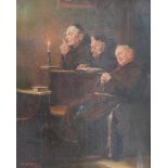 Otto Kirchner (Eckartshausen, Du. 1887-1960).Monniken bij kaarslicht. Olieverf op paneel. Gesigneerd