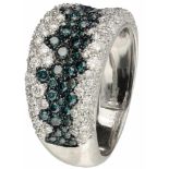 Pave ring witgoud, ca. 1.67 ct. witte en blauwe diamant - 14 kt.ca. 159 Briljant geslepen