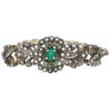 Antieke armband geelgoud, diamant, chrysopraas en smaragd - 14 kt.Is een setje met collier (3908).
