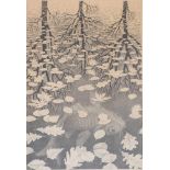 M.C. Escher (Leeuwarden 1898-1972 Laren). "Drie Werelden". Lithografie op papier. Gesigneerd en