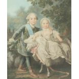 Ets en aquatint op papier naar Francois Hubert Drouais (1727 - 1775).Le Comte d'Artois et Sa Soeur