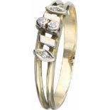 Ring bicolor goud, ca. 0.02 ct. diamant - 14 kt.4 Single cut geslepen diamanten (ca. 0.005 ct.).