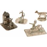 (4) delig lot miniaturen zilver.W.o. kalfje, poppenkast, smid en centaur. 20e eeuw, Keurtekens: