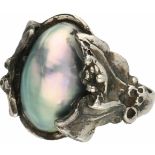 Vintage ring zilver, parelmoer - 835/1000.Setje met collier (3461), oorbellen (3438) en armband (