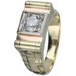 Tank ring bicolor goud, ca. 0.94 ct. diamant - 14 kt.1 Old European cut geslepen diamant (ca. 0.94