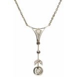 Art Deco collier met hanger witgoud, diamant - 14 kt.6 Roos geslepen diamanten (1x doorsnede ca. 3