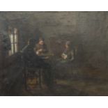 J.S.H. "Hein" Kever (Amsterdam 1854-1922 Laren ).Huiselijk geluk. Olieverf op doek. Gesigneerd
