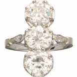 Prinsessenring platina, ca. 4 ct. diamant - Pt 950.1 Cushion geslepen diamant (ca. 1.55 ct.), 2