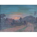 Leo Eland (Den Haag 1884 - 1952).Zonsondergang, Indonesië. Olieverf op doek. Gesigneerd rechtsonder.