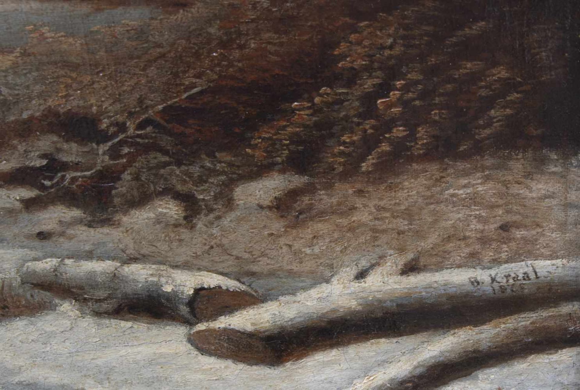 Barend Kraal (Blokzijl 1814-1879 Kampen).Winterlandschap met vele schaatsers en figuren op het - Bild 3 aus 3