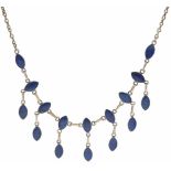 Collier zilver, lapis lazuli - 925/1000.L: 49 cm. Gewicht: 13 gram.Necklace silver, lapis lazuli -