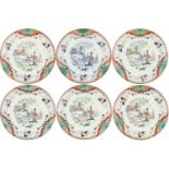 Een lot van zes borden met Chinees decor, Timor Petrus Regout. Nederland, 19e eeuw.Ø 25 cm.A lot