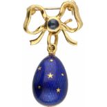Fabergé by Victor Mayer hanger/broche geelgoud, saffier en blauwe emaille met geelgouden details -