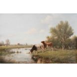 A.M. Geijp (Middelburg 1855-1926 Den Haag).Koeien aan de waterkant. Olieverf op doek. Gesigneerd