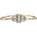 Art Deco armband bicolor goud, diamant en opaal - 14 kt.Met veiligheidsachtje. 40 Roos geslepen