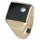 Constant heren zegelring geelgoud, ca. 0.04 ct. diamant en onyx - 14 kt.1 Briljant geslepen