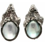 Vintage oorbellen zilver, parelmoer - 835/1000.Setje met collier (3461), ring (3427) en armband (