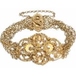 Antieke armband geelgoud - 14 kt.Met veiligheidskettinkje. L: 18 cm. Gewicht: 19 gram.Antique