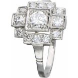 Art Deco ring platina, ca. 0.69 ct. diamant - Pt 950.13 Briljant geslepen diamanten (1x ca. 0.35