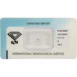 IGI Rond Briljant geslepen diamant 0.11 ct.Kleur: E, Zuiverheid: VS2, Cut: Very Good, Polish: Very