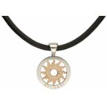 Bvlgari lederen collier met Tondo Zon hanger geelgoud/staal, ca. 0.52 ct. diamant - 18 kt.88