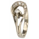 Ring witgoud, ca. 0.07 ct. diamant - 14 kt.1 Briljant geslepen diamant (ca. 0.04 ct.) en 5 single