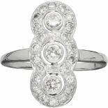 Prinsessenring witgoud, ca. 0.81 ct. diamant - 14 kt.25 Briljant geslepen diamanten (1x ca. 0.13