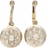 Antieke oorbellen bicolor goud, diamant - 14 kt.20 Roos geslepen diamanten (2x doorsnede ca. 3 mm en