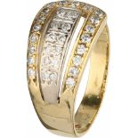 Ring bicolor goud, ca. 0.31 ct. diamant - 18 kt.31 Briljant geslepen diamanten (ca. 0.01 ct.).